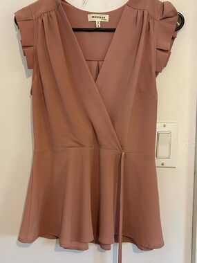 Monteau Dusty Rose Wrap Peplum Top